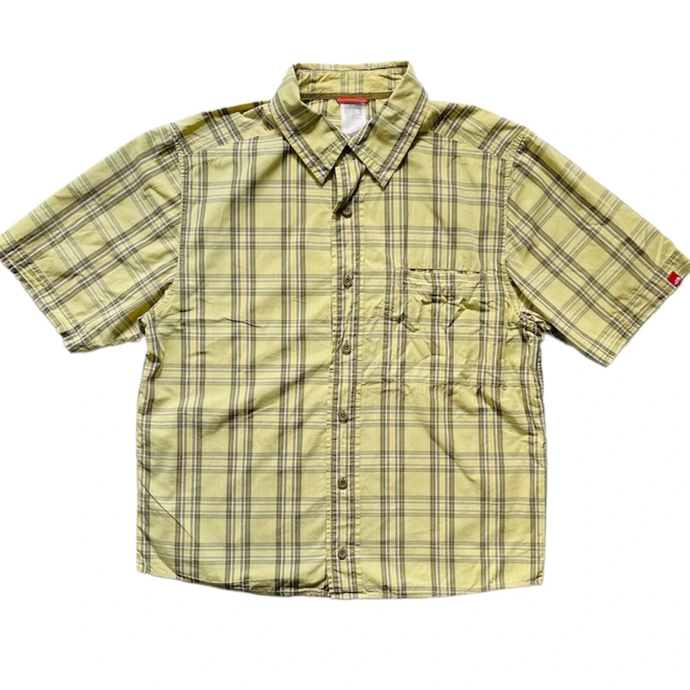 The North Face Mens Small Shirt Yellow Plaid Short Sleeve Button Up